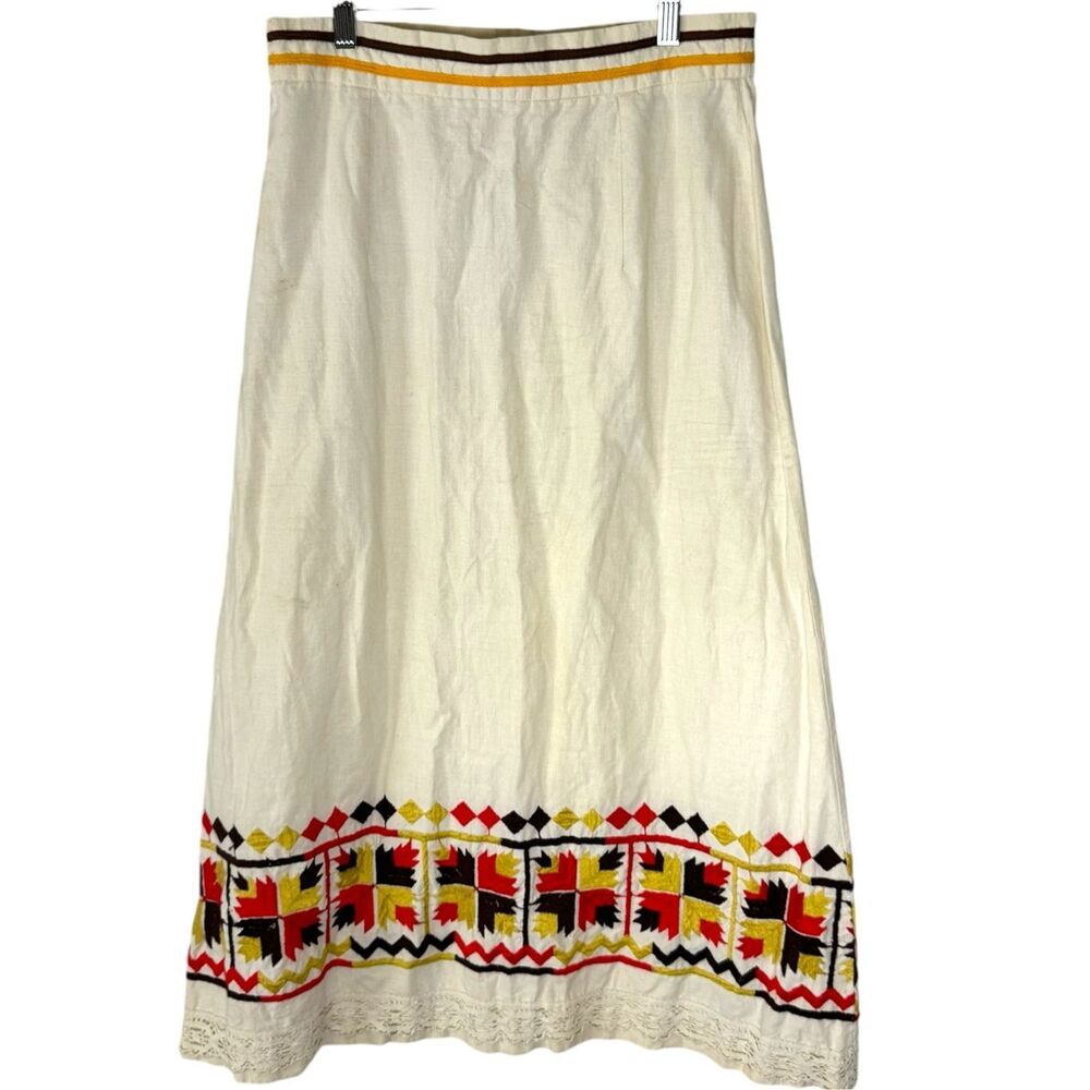 German 100% Quality Cotton Embroidered Boho Folk Cream Maxi Skirt Oktoberfest - Picture 2 of 14